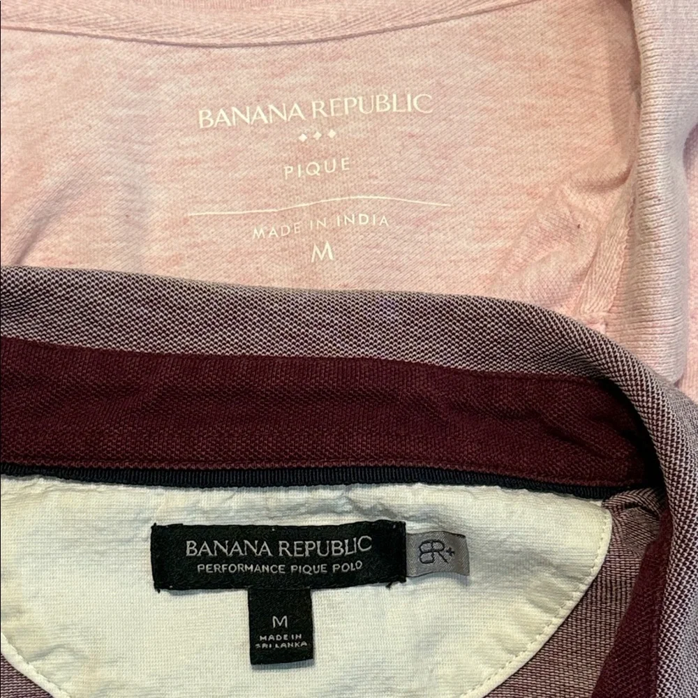 Banana Republic Men's BUNDLE of 2 Pique Cotton Polo Maroon and Pink Size M